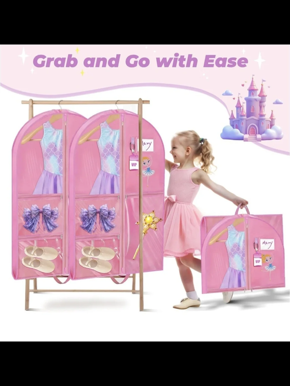 NEW Sishinio Toddlers Kids Pink Ballet Costume Carrying Case Garment Bag Sz 40